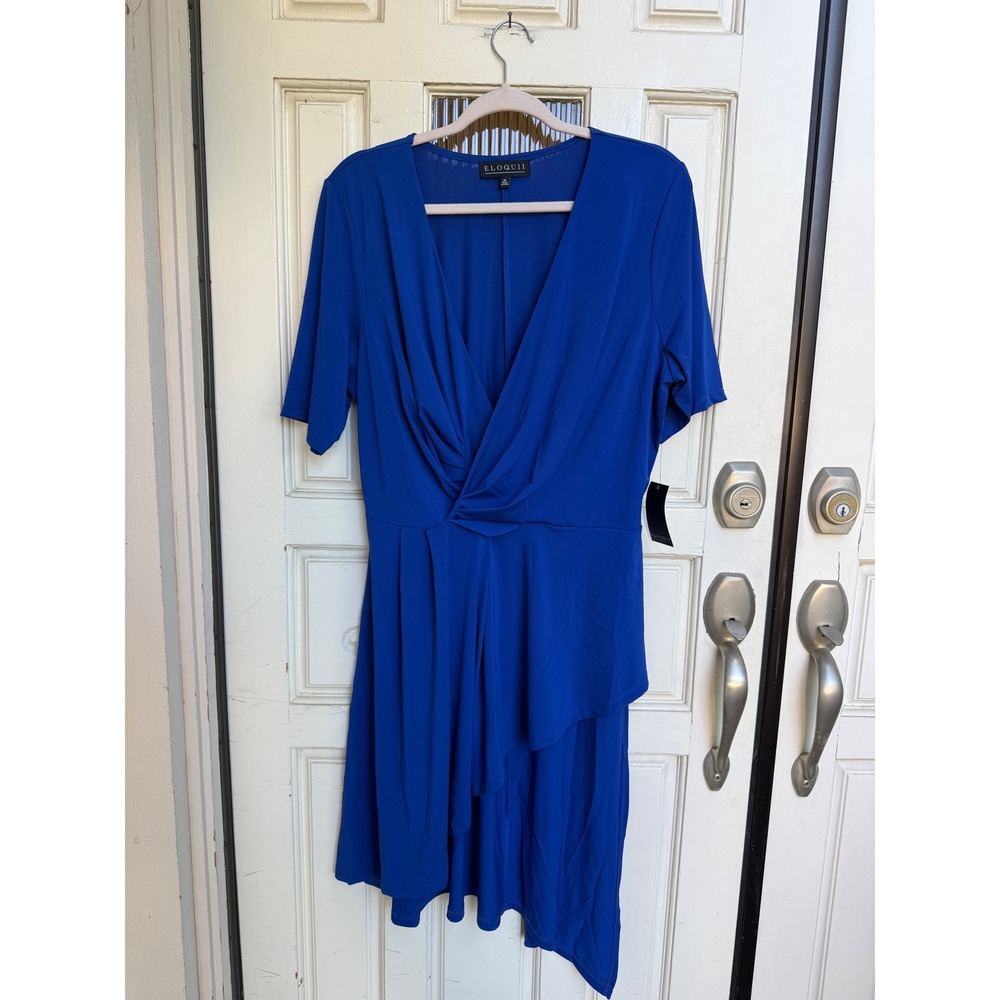 Eloquii Royal Blue Twist Front Asymmetrical V-Neck Plus Size Dress 20 NEW